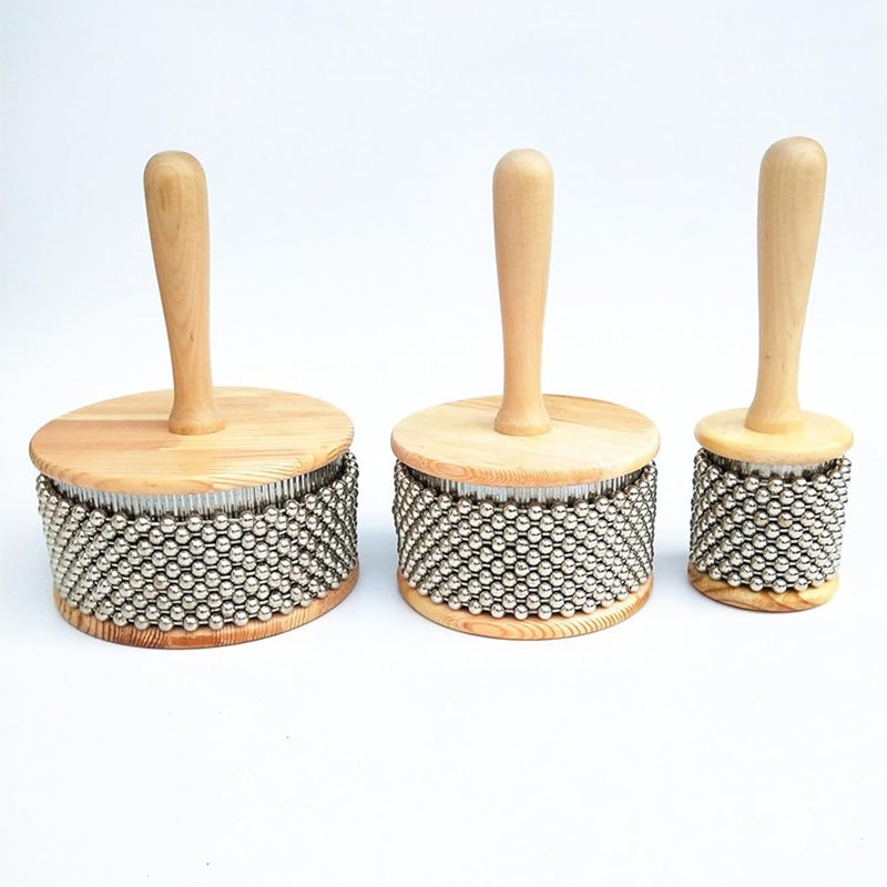 mocrcrel Wooden Cabasa Hand Shaker Pop Percussion Instrument, with Stainless Steel Breads Latin Percussion Instrument(5in) - Image 3